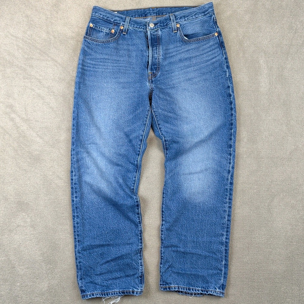 Levis 501 90s Jeans Mens 32x30 Medium Wash Distressed Straight Leg Denim Blue